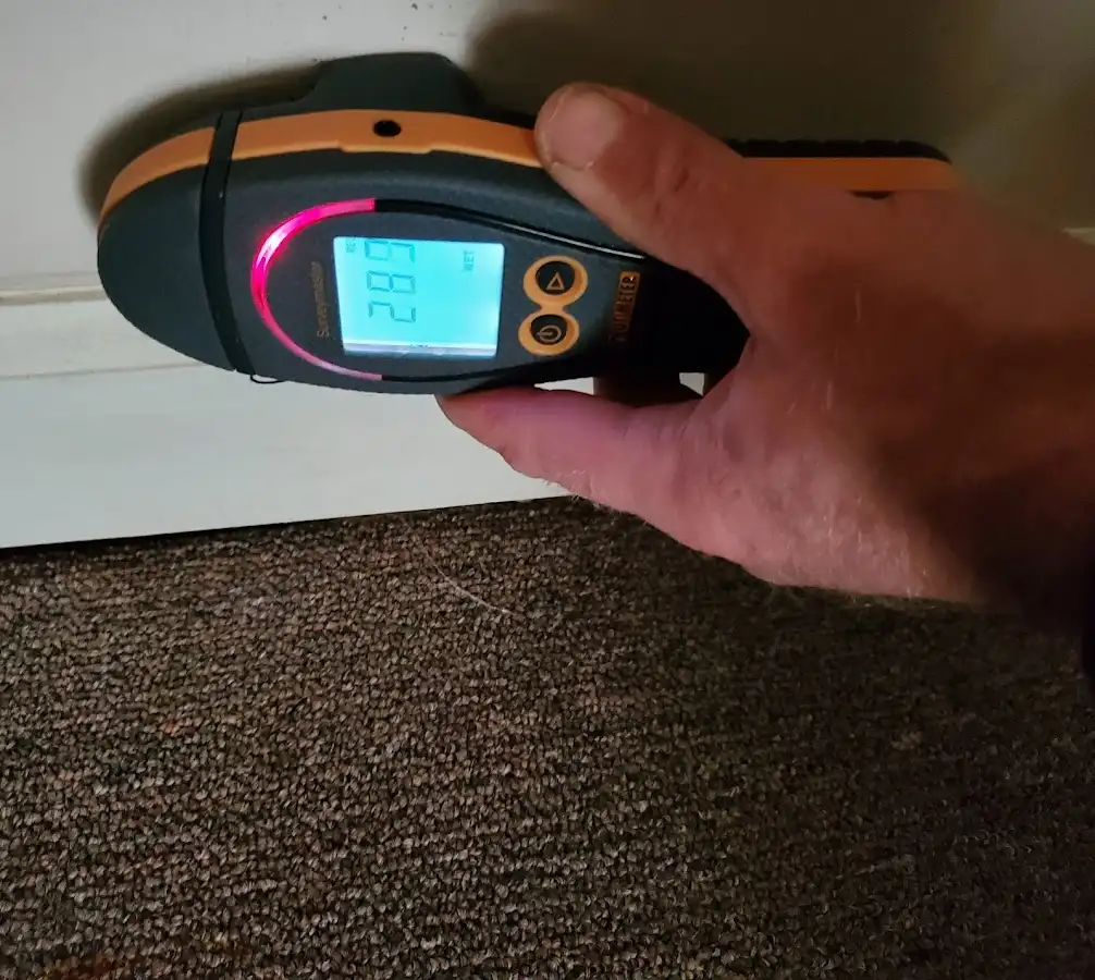 Moisture detection at baseboard during Storm Damage Restoration in Erie